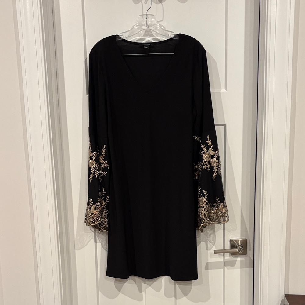 Roz & Ali Black Dress with Gold Floral Accents